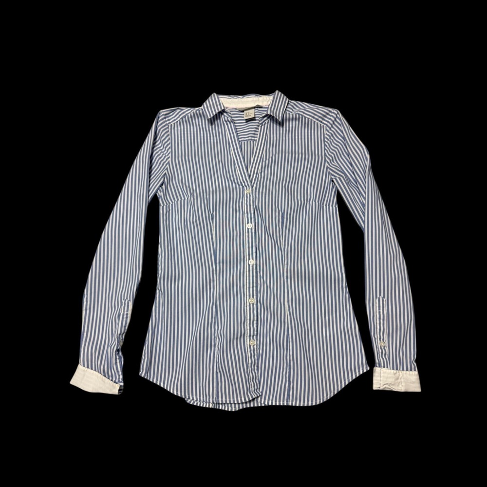 H&M Womens Blue White Striped Button Down Shirt Long Sleeve Size 4 Preppy Office